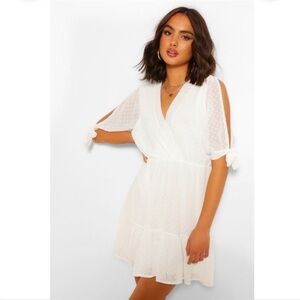 Zara DOBBY TIE SLEEVE Swiss Dot Mini Dress White Small